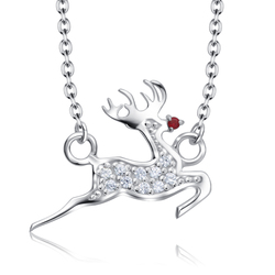  Christmas Reindeer Designed With CZ Silver Necklace SPE-5227